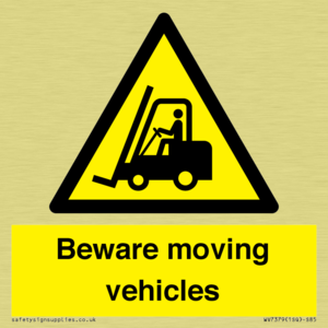 Beware moving vehicles with Warning forklift symbol